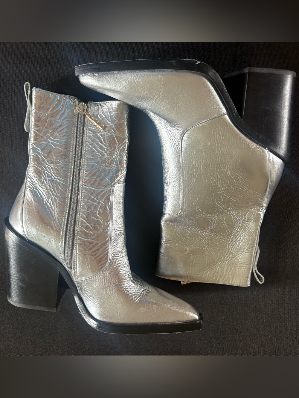 Larroude Silver Metallic Women's Ankle Boots